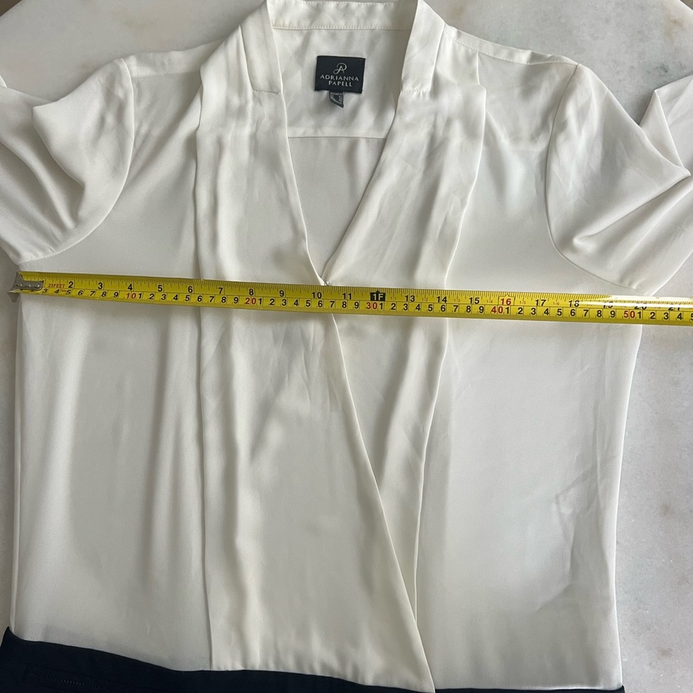 Adriana Papell Preppy Minimalist Long Sleeve White Blouse Navy Skirt Dress - Picture 7 of 13